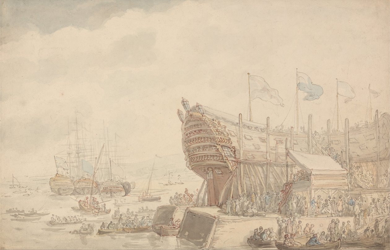 Le Lancement du H.M.S. Hibernia 1804 - Thomas Rowlandson