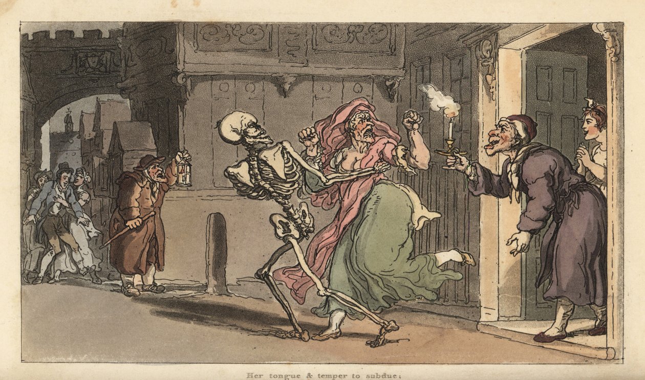 Le squelette de la Mort emporte une virago d