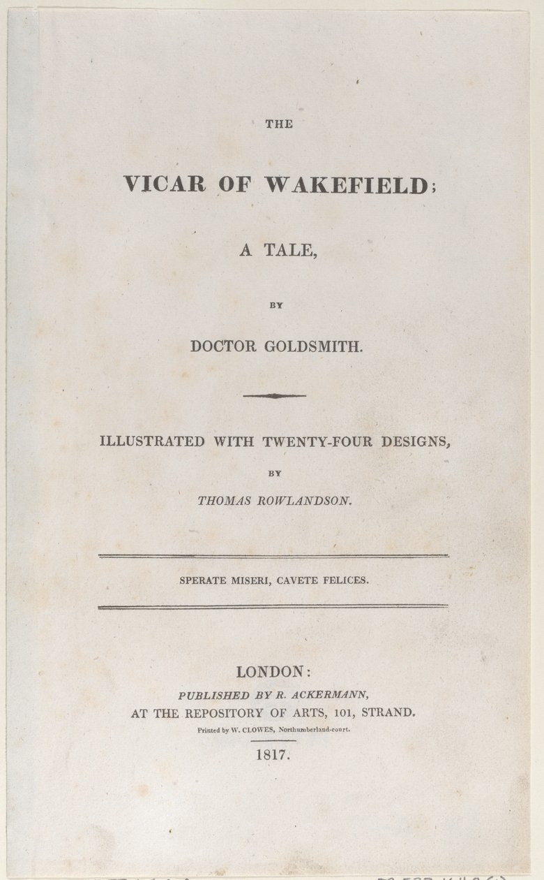 Page de titre, du Vicaire de Wakefield - Thomas Rowlandson