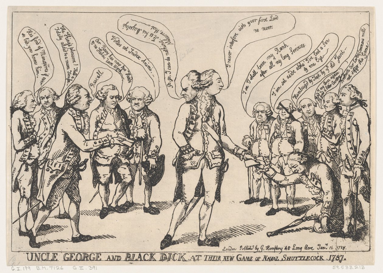 Oncle George et Black Dick à leur nouveau jeu de volant naval, 11 janvier 1787 - Thomas Rowlandson