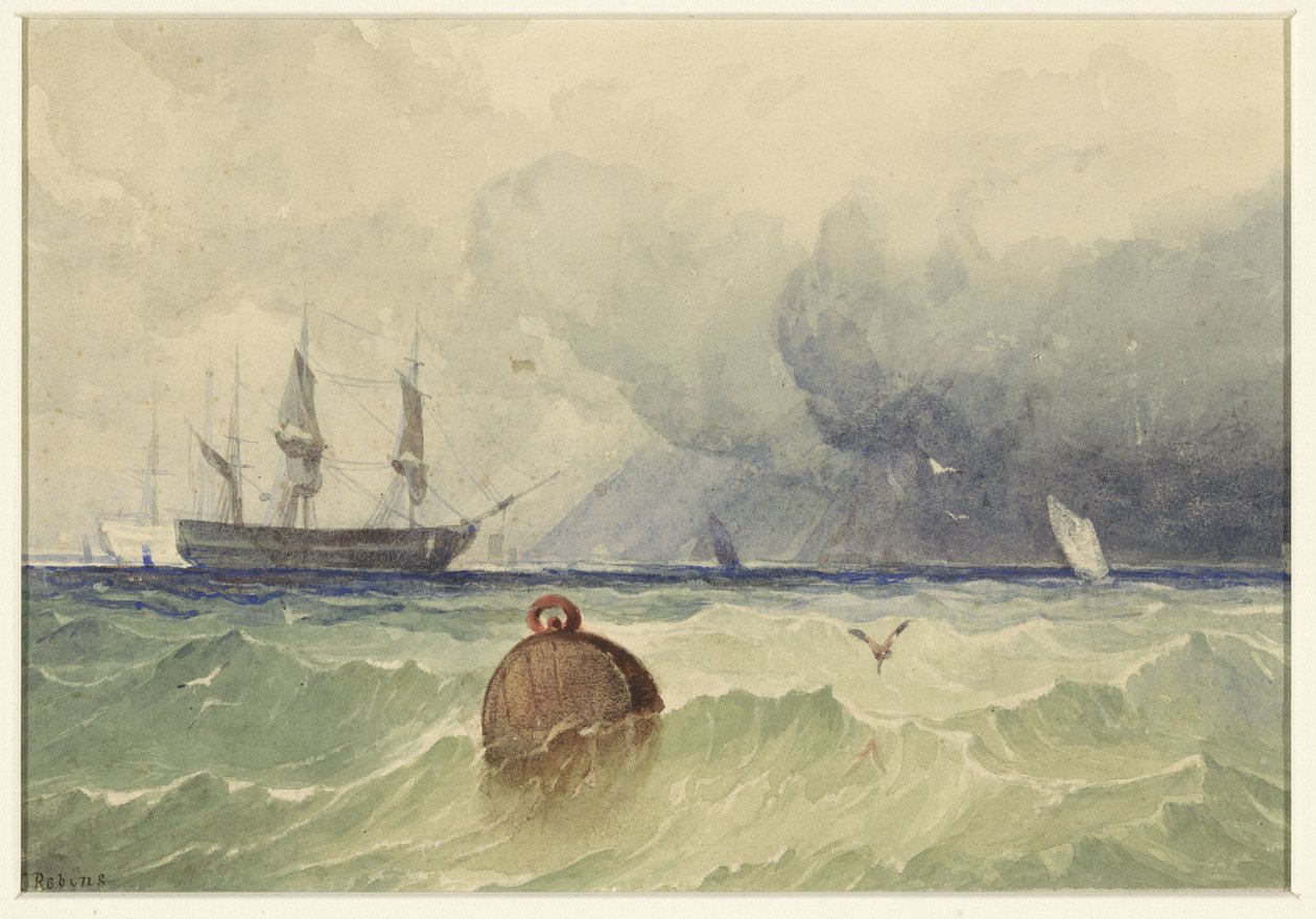 Trois-mâts au mouillage par temps lourd - Thomas Sewell Robins