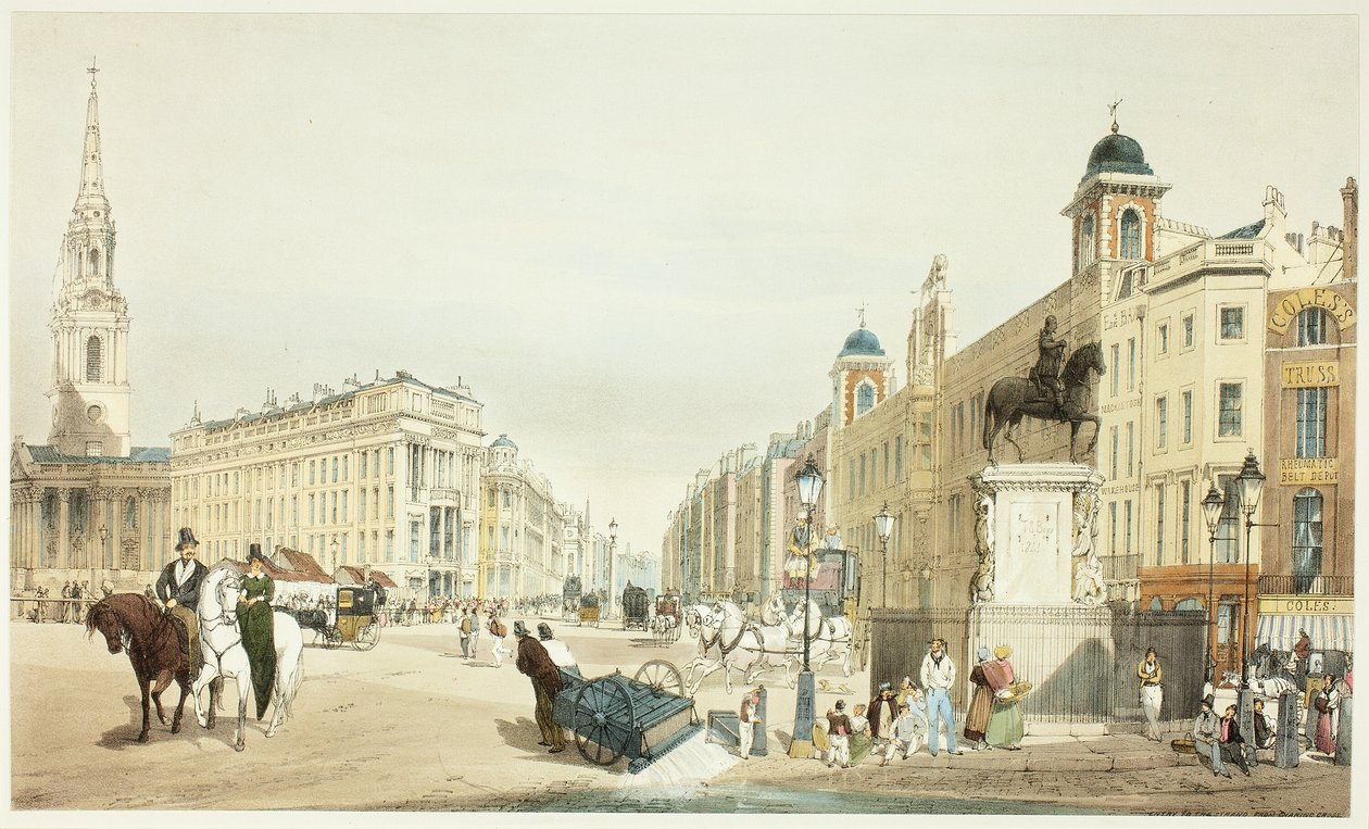 Entrée à The Strand depuis Charing Cross, planche vingt des Vues originales de Londres telles qu