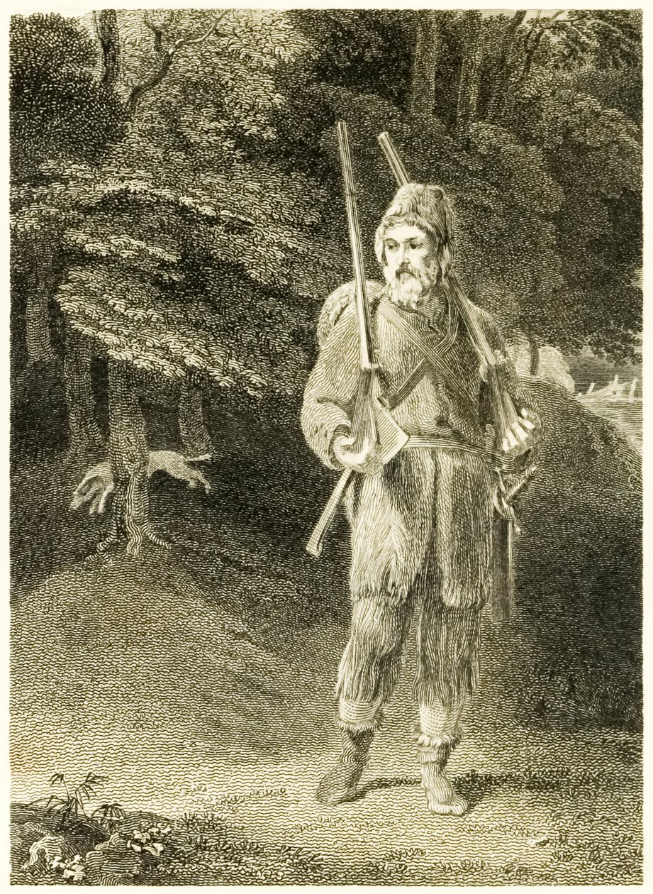 Robinson Crusoé chassant de La vie et les aventures surprenantes de Robinson Crusoé, marin de York par Daniel Defoe - Thomas Stothard