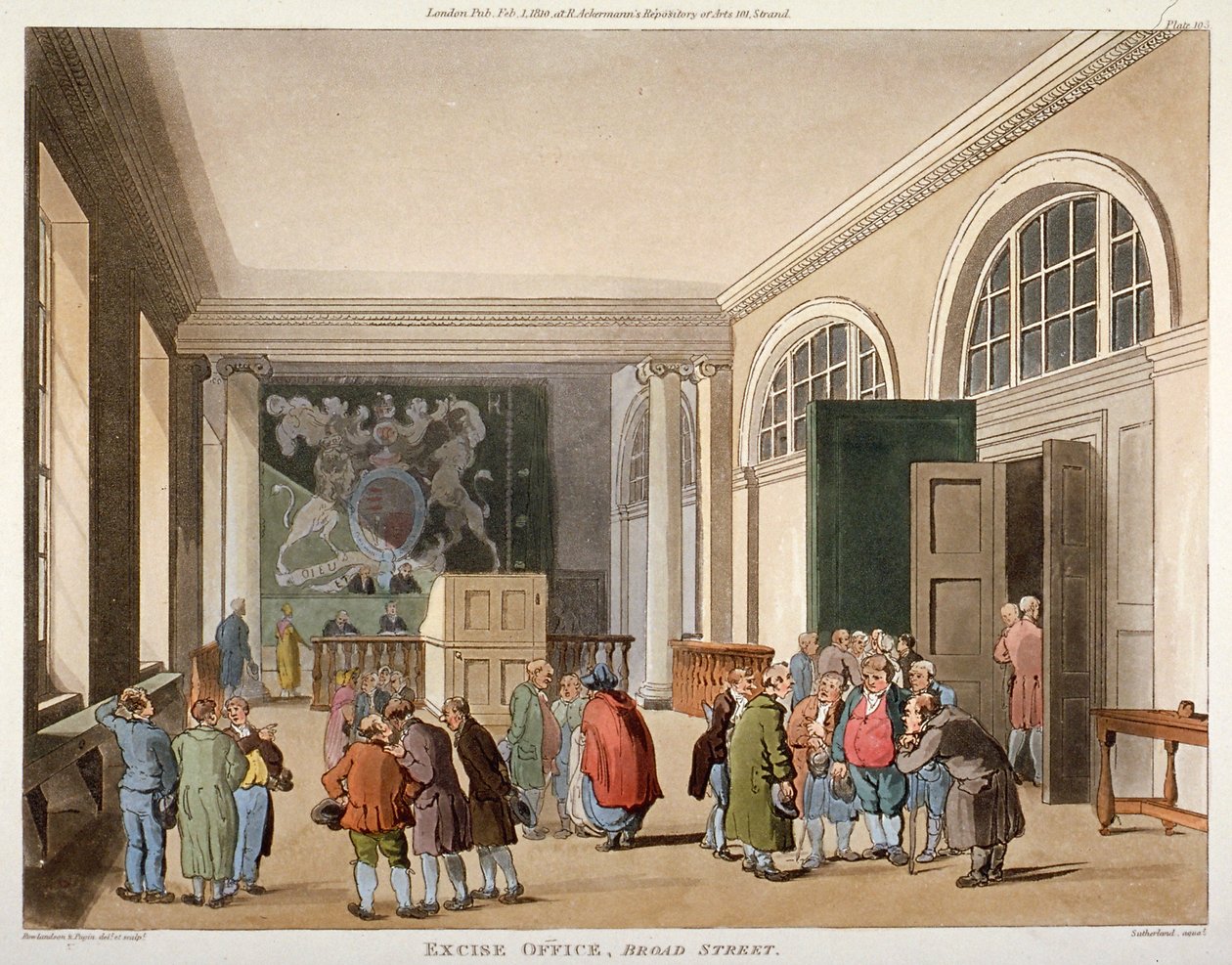 Intérieur du bureau des accises, Old Broad Street, City de Londres, 1810 - Thomas Sutherland