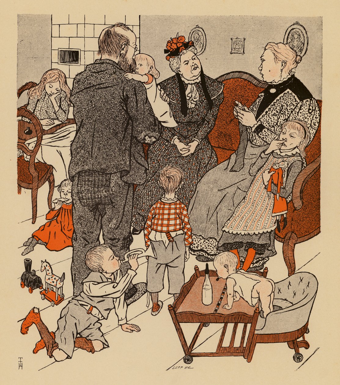 Une famille nombreuse (lithographie couleur) - Thomas Theodor Heine