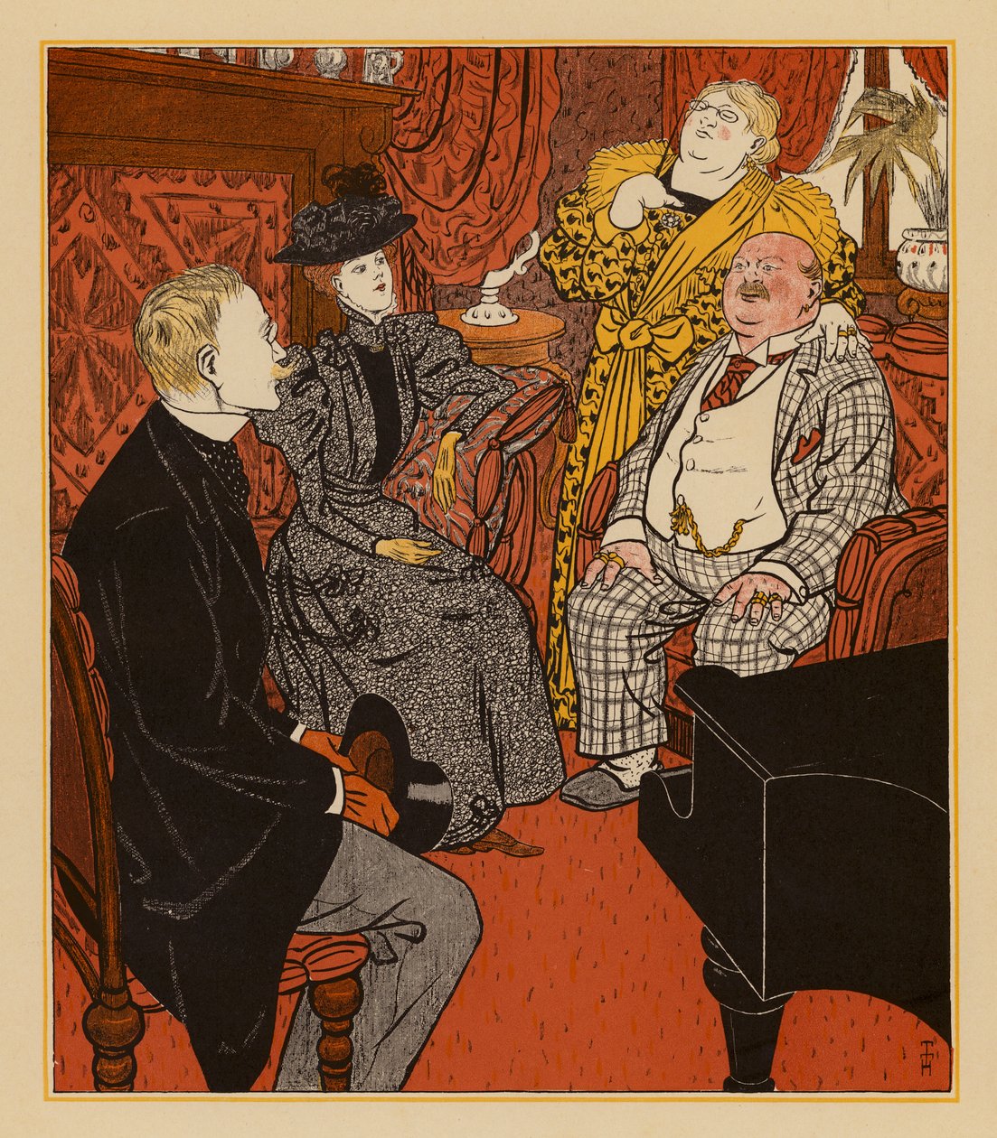 Une visite (lithographie couleur) - Thomas Theodor Heine