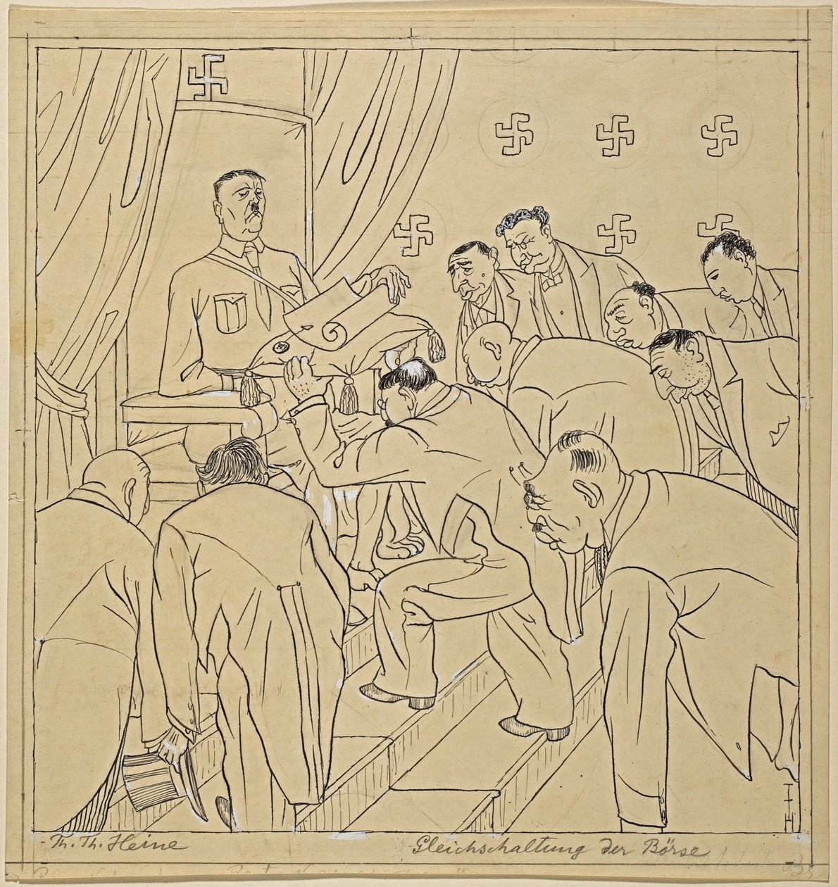 Synchronisation de la bourse; Simplicissimus XXXV/36, 1930 - Thomas Theodor Heine