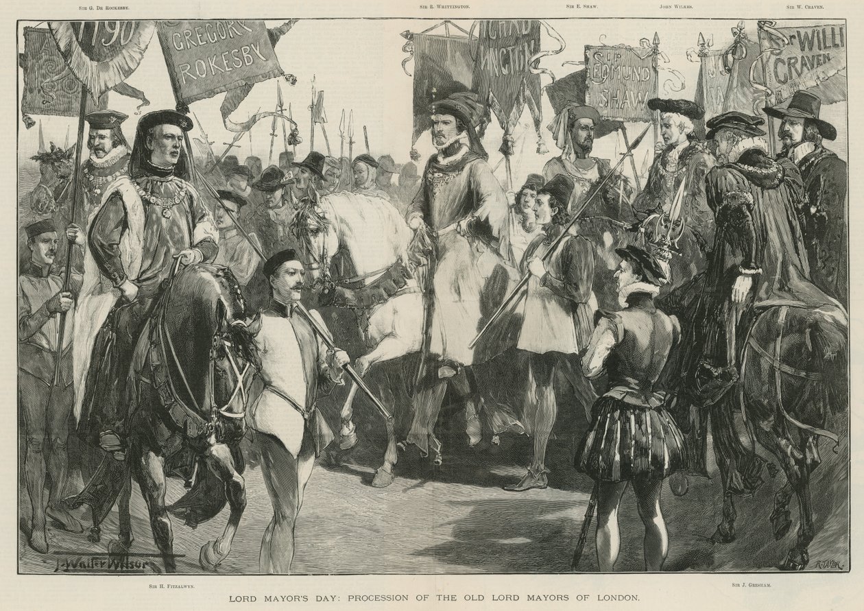 Jour du maire : Procession des anciens lords-maires de Londres (litho) - Thomas Walter Wilson