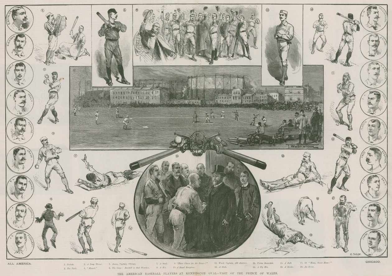 Les joueurs de baseball américains à Kennington Oval - visite du Prince de Galles (gravure) - Thomas Walter Wilson