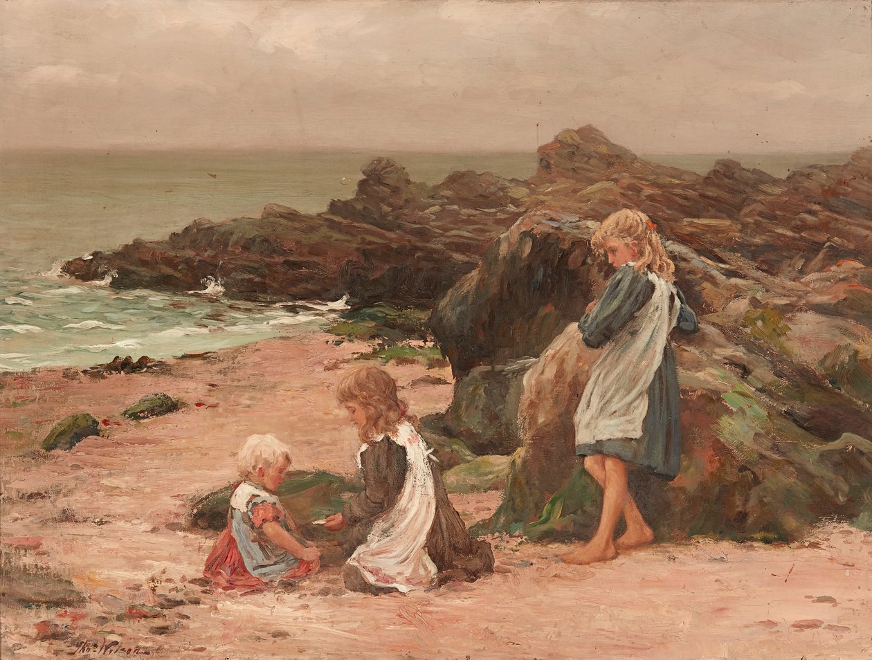 Enfants sur une plage rocheuse - Thomas Wilson