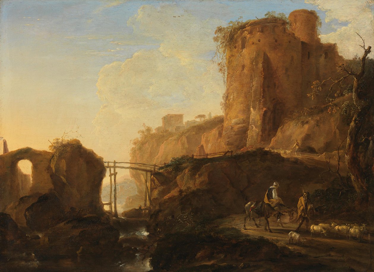 Paysage italianisant avec pont et ruine de château - Thomas Wyck