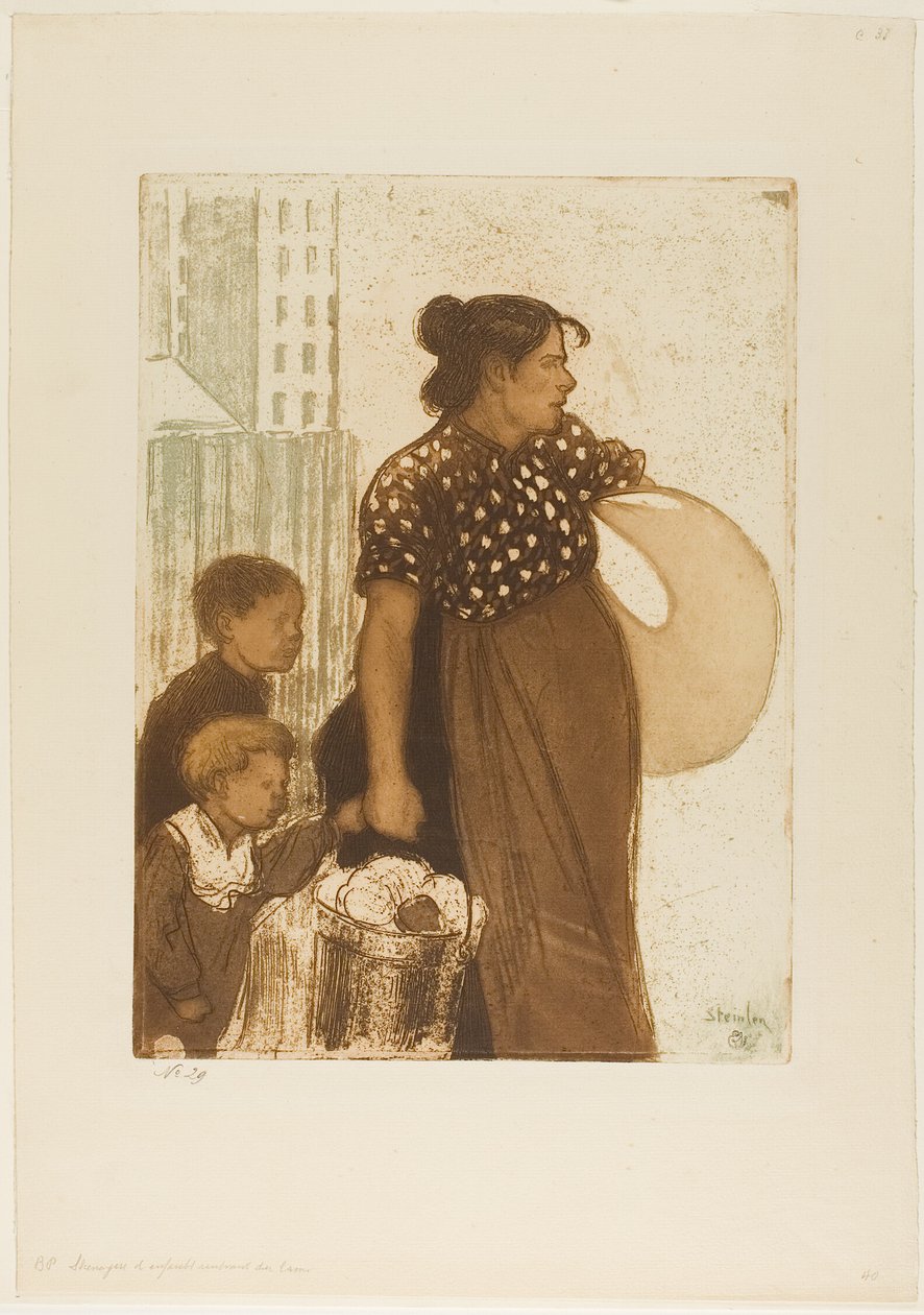 Femme au foyer et enfants revenant de la blanchisserie - Théophile Alexandre Pierre Steinlen
