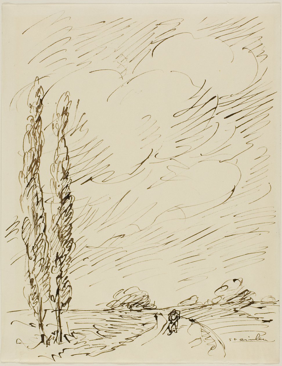 Clochard sur une route avec deux peupliers - Théophile Alexandre Pierre Steinlen