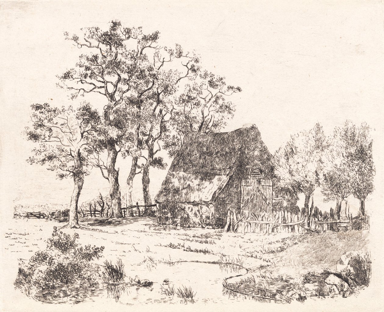 Une maison au toit de chaume parmi les arbres - Thorald Læssøe