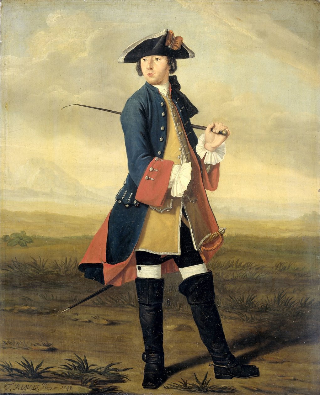 Portrait de Ludolf Backhuysen II, peintre, en uniforme des dragons - Tibout Regters