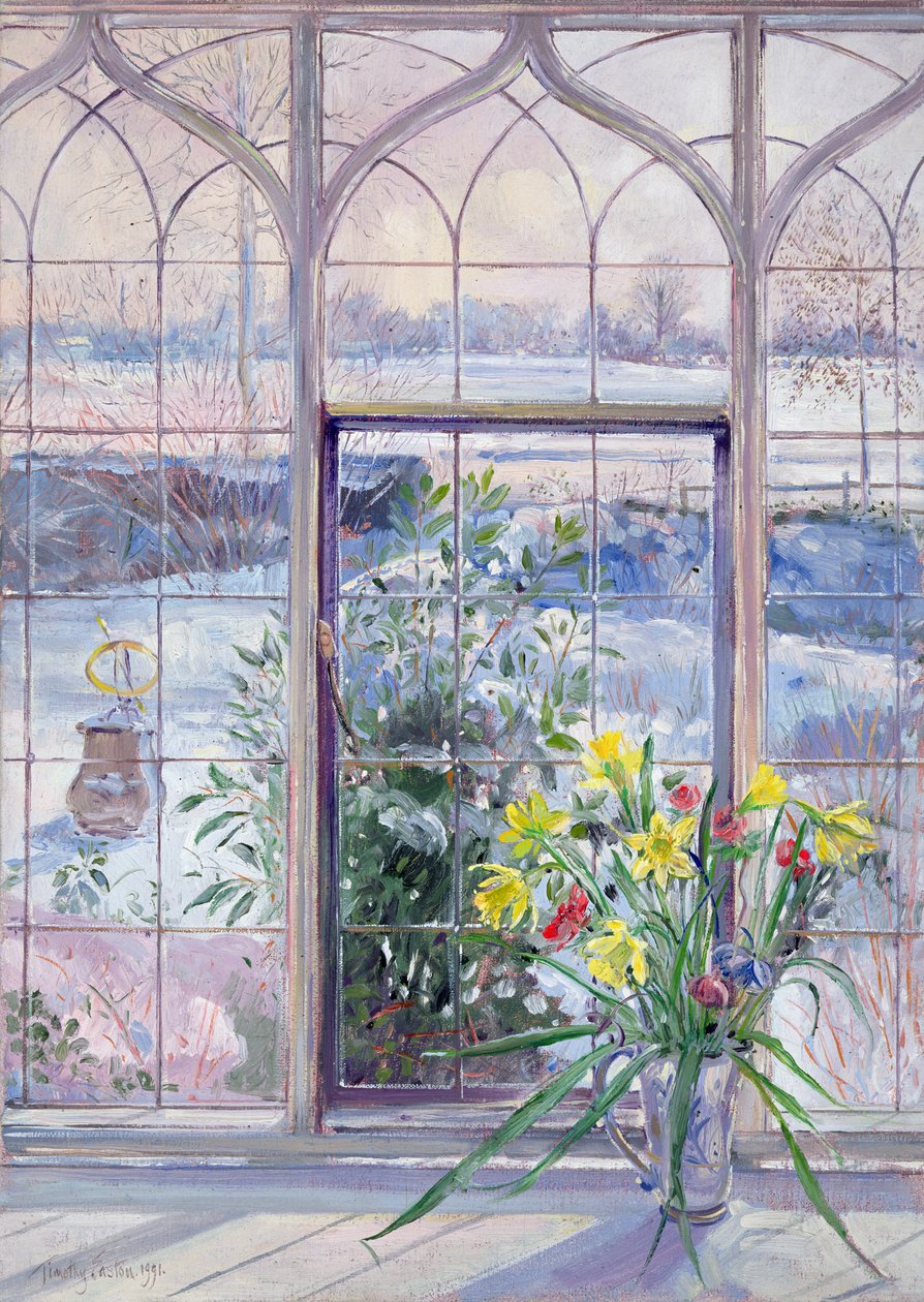 Jonquilles et cadran solaire contre la neige - Timothy Easton