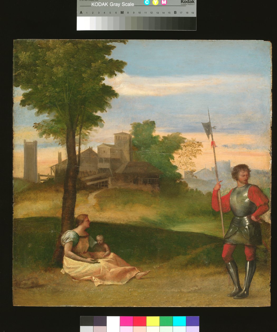 Une idylle : Une mère et un hallebardier dans un paysage boisé, vers 1505-10 (huile sur panneau) - Titian (c.1488 1576) (attr. to)