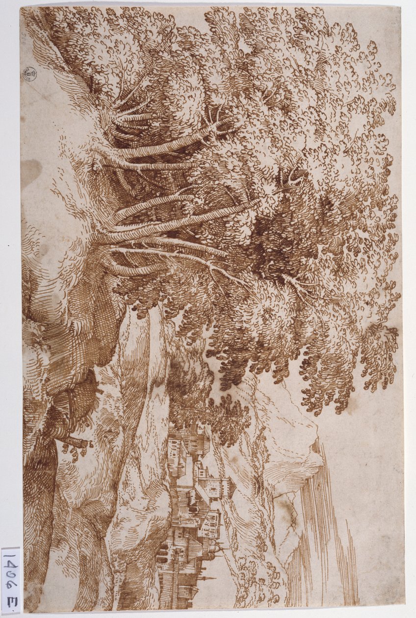 Paysage avec des arbres à gauche et une ville en arrière-plan - Titian (c.1488 1576)