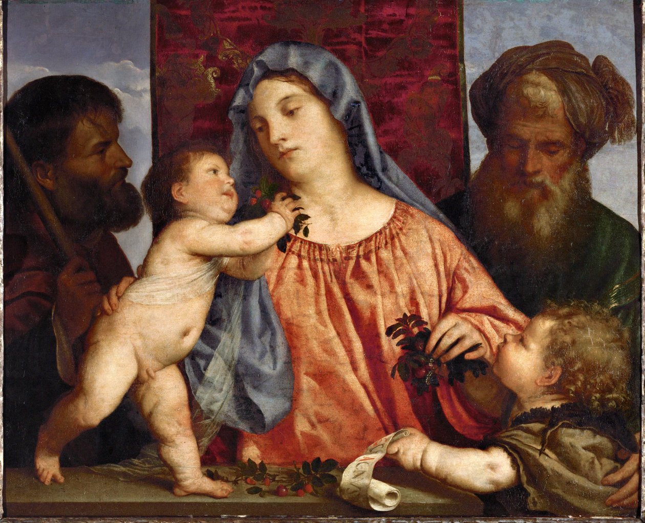 Madone aux cerises ... (huile sur toile) - Titian (c.1488 1576)