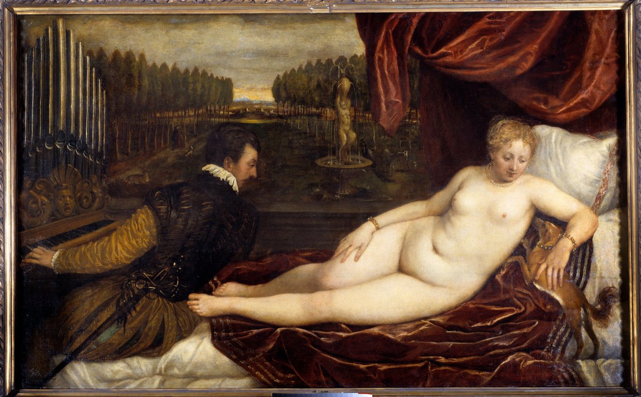 Le concert. Une femme nue allongée près d