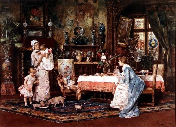 Mère et enfant dans un intérieur élégant - Tito Lessi