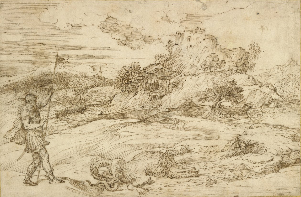 Paysage avec Saint Théodore terrassant le dragon - Tiziano Vecelli