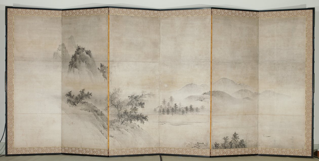 Paysage, début du 17e siècle (Paire de paravents à six panneaux ; encre et or sur
papier) - Togan Unkoku