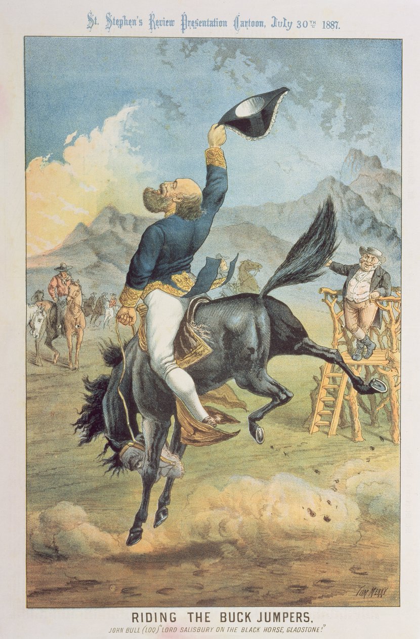 Chevauchant les Buck Jumpers, Lord Salisbury sur le cheval noir, Gladstone, de 