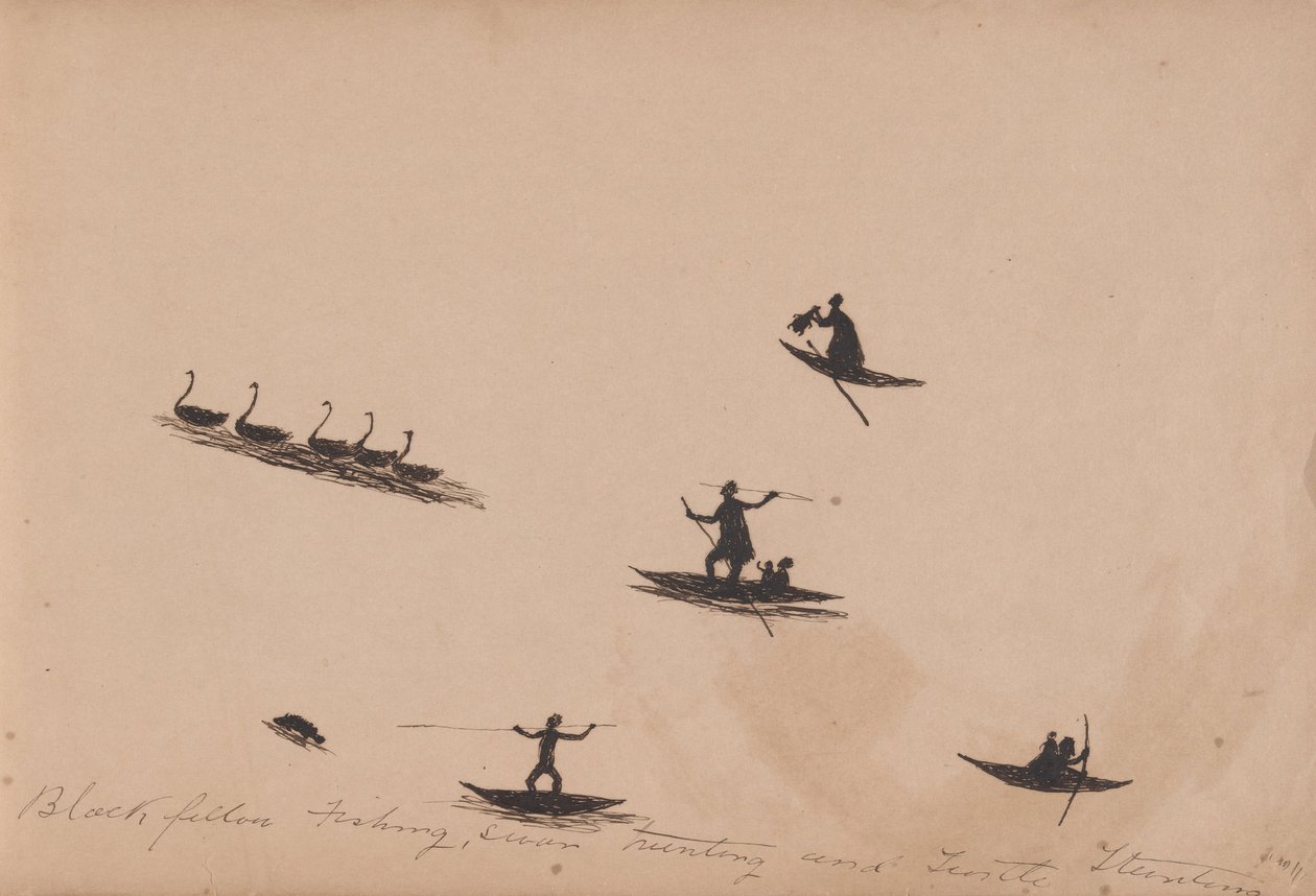 Kwatkwat - Hommes noirs pêchant, chassant le cygne et la tortue - Tommy McRae