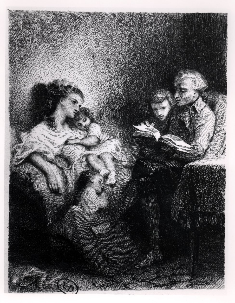 Alphonse de Lamartine (1792-1869) lisant à sa famille - Tony Johannot