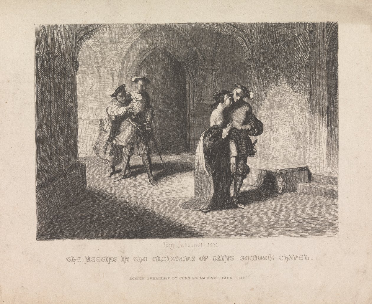 La rencontre dans les cloîtres de la chapelle Saint-Georges - Tony Johannot
