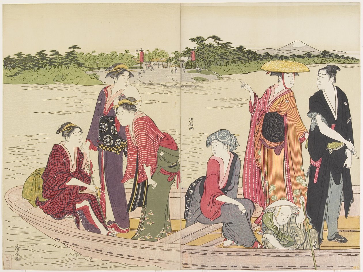 Bac sur la rivière Rokugo - Torii Kiyonaga