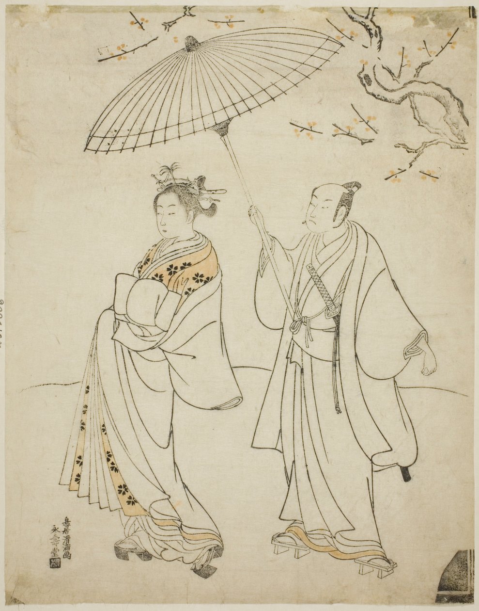 Les acteurs Ichikawa Komazo I (G) et Nakamura Matsue I (D) - Torii Kiyomitsu I