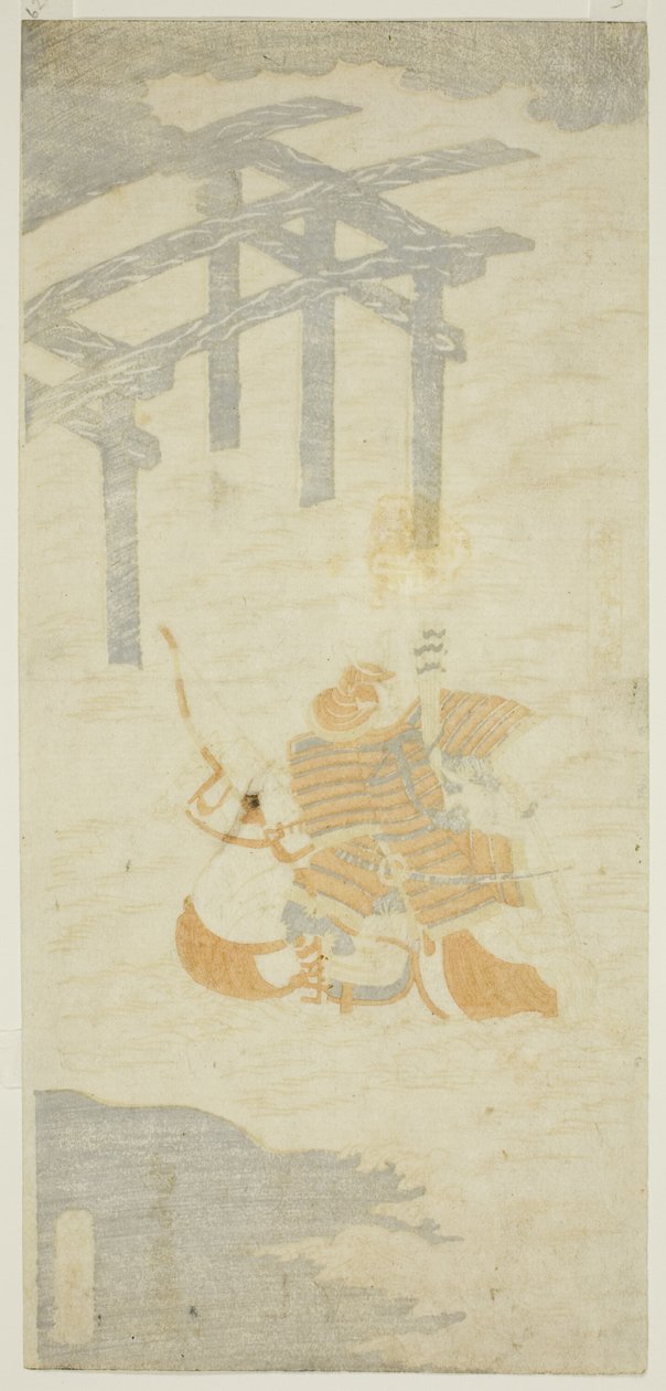 Le guerrier Sasaki Shiro Takatsuna traversant à cheval la rivière Uji - Torii Kiyomitsu I