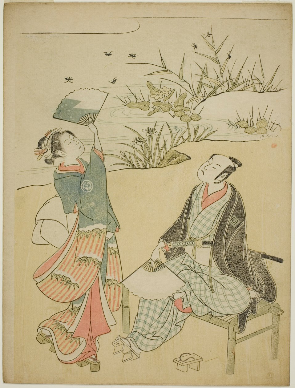 Deux acteurs attrapent des lucioles - Torii Kiyomitsu I
