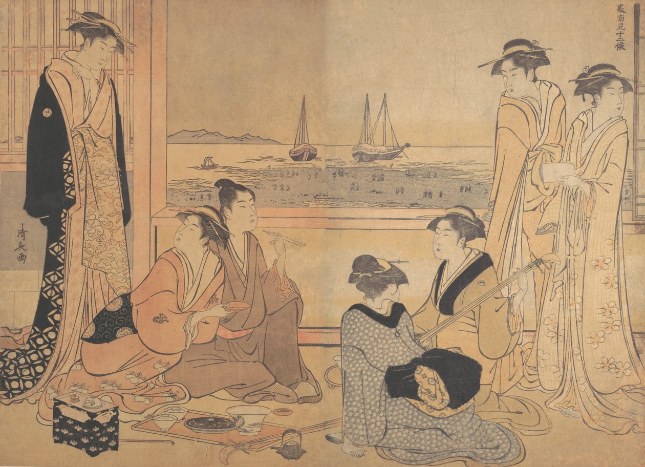 Une fête de joyeux lurons dans une maison de thé à Shinagawa, ca. 1783 - Torii Kiyonaga