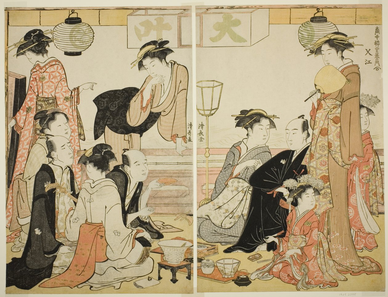 Divertissements de Nakazu, de la série "Une collection de beautés contemporaines des quartiers de plaisir (Tosei yuri bijin awase)" - Torii Kiyonaga