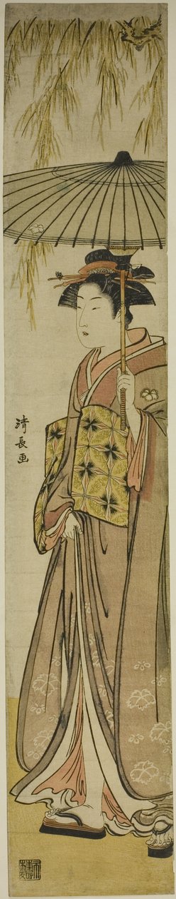 Geisha portant une ombrelle sous un saule - Torii Kiyonaga