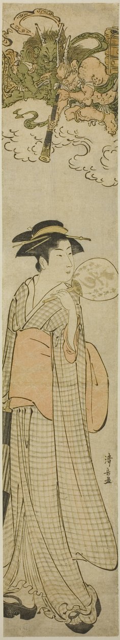 Dieux du tonnerre regardant une beauté à travers un télescope - Torii Kiyonaga