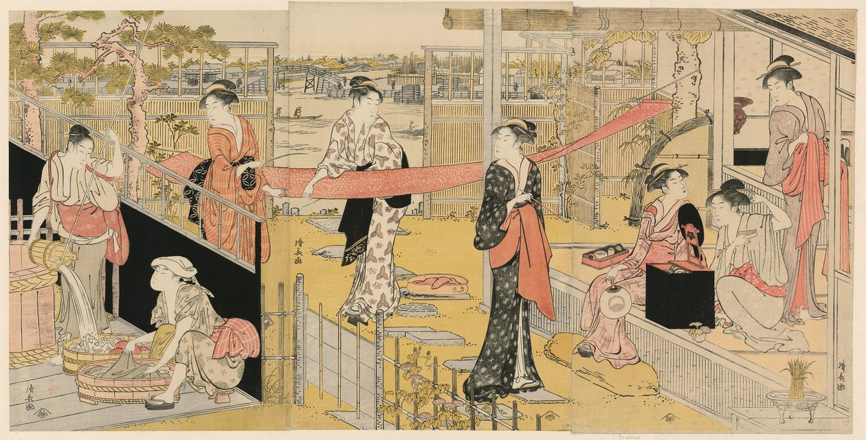 Femmes lavant des vêtements - Torii Kiyonaga