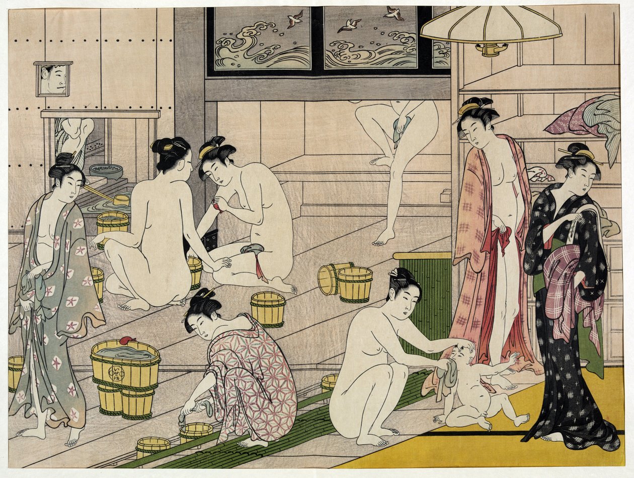 Femmes dans un bain public. Estampe japonaise par Torii Kiyonaga (1752-1815), vers 1785. École Torii (ukiyo-e) - Torii Kiyonaga
