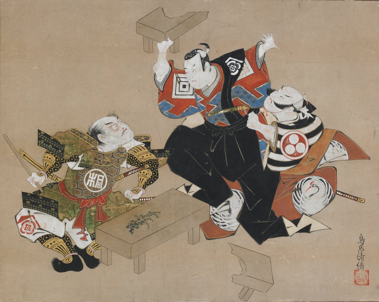 Les acteurs Ichikawa Danjuro II comme Soga no Goro et Ogawa Zengoro comme Kudo Suketsune - Torii Kiyonobu I