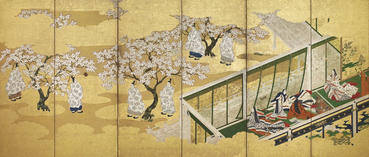 Le Conte de Genji, chapitre 34 ; Kashiwagi aperçoit la Troisième Princesse, période Edo - Tosa Mitsuoki