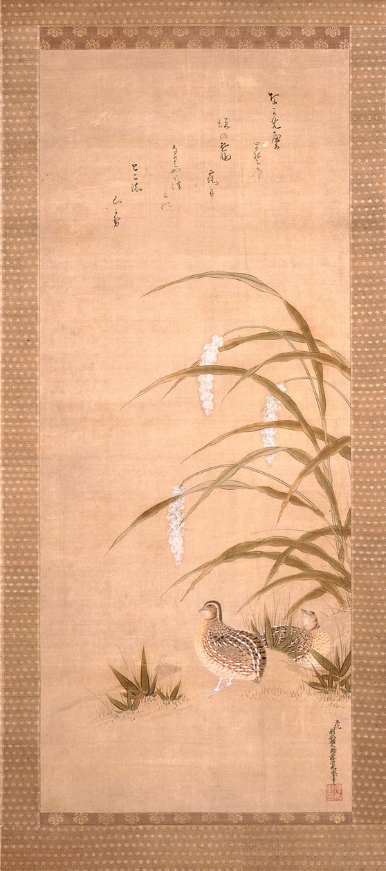 Caille et millet - Tosa Mitsunari