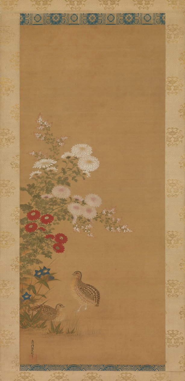 Caille et fleurs d