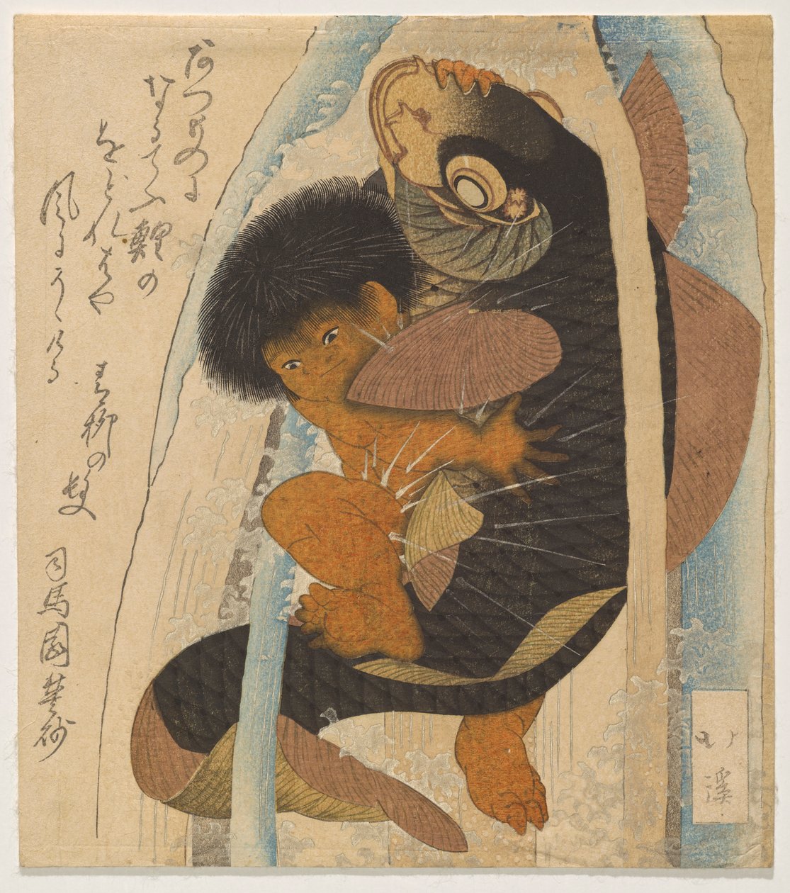 Kintarō luttant avec la carpe géante (Kintarō to Koi) - Totoya Hokkei