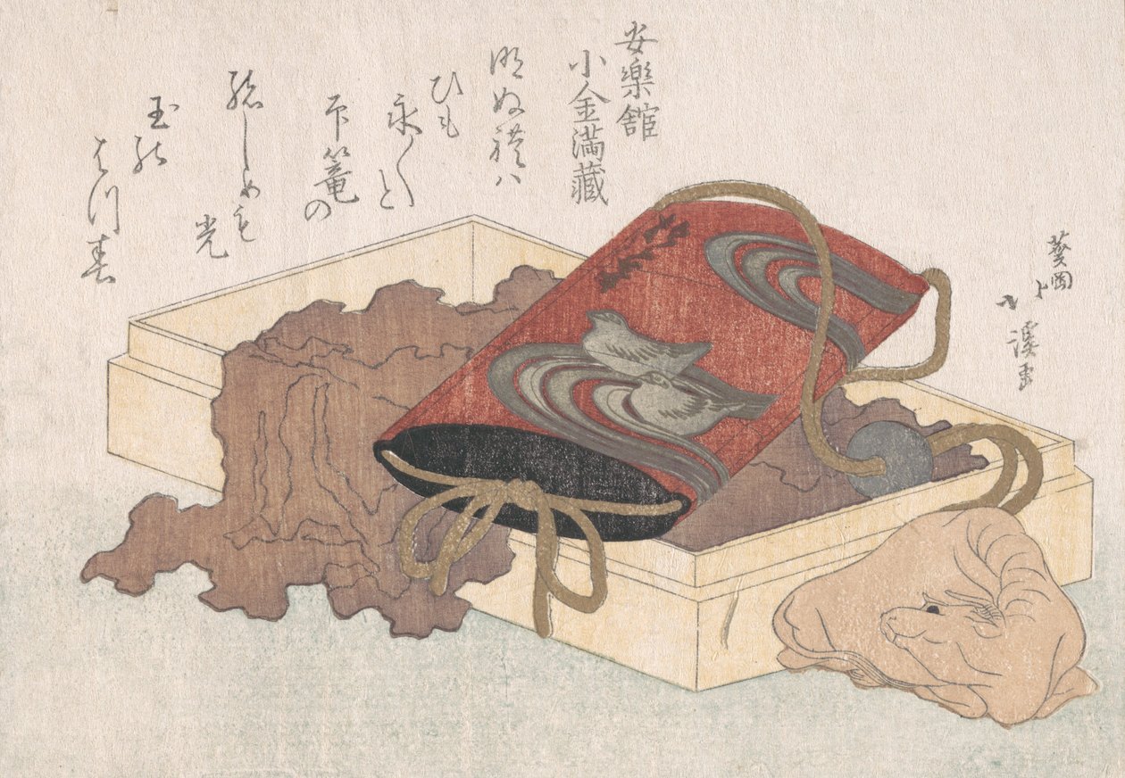 Inro laqué avec oiseaux aquatiques et netsuke en forme de bœuf dans une boîte du Printemps Pluvieux..., probablement 1817 - Totoya Hokkei