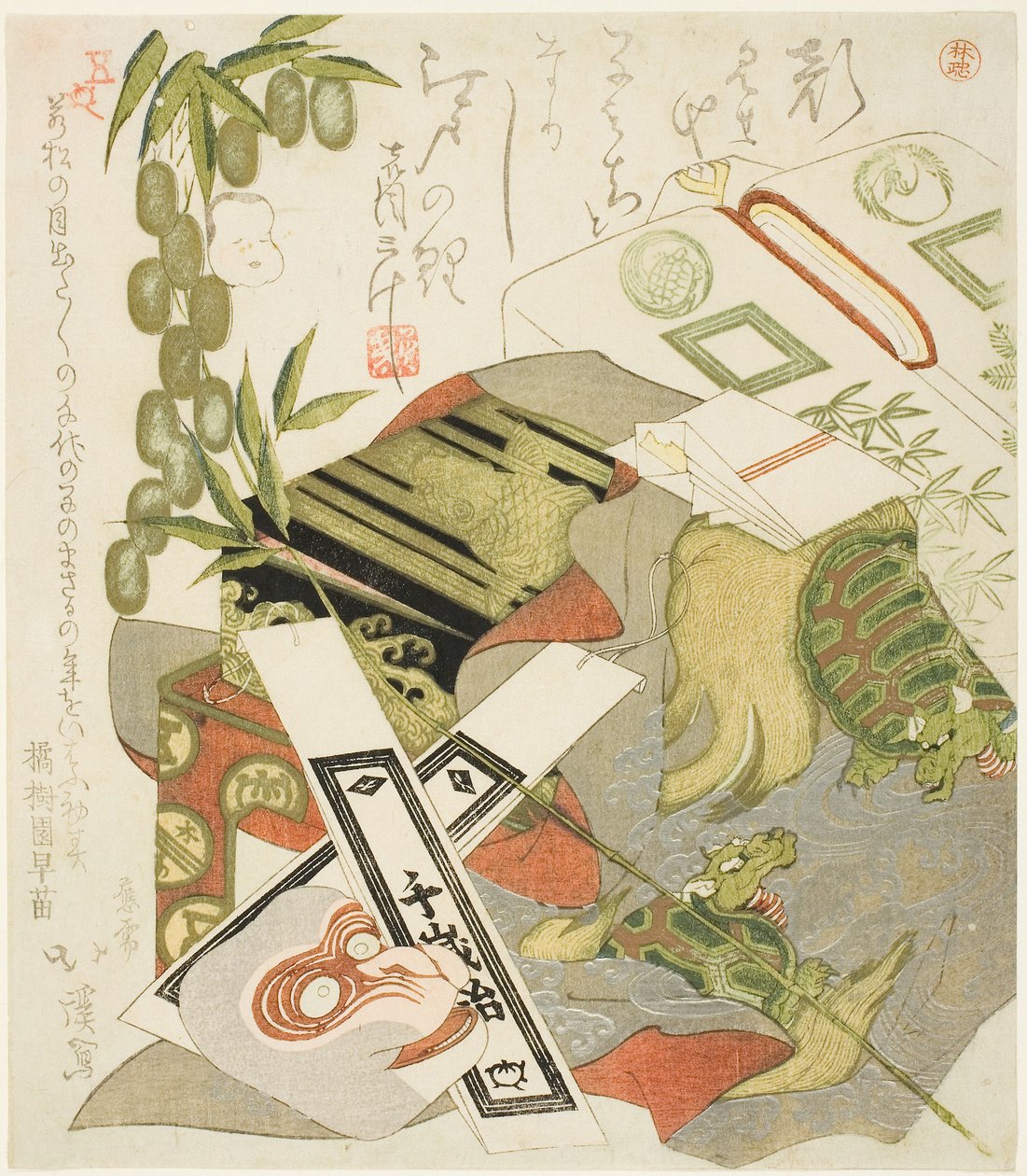 Nature morte avec masque de singe - Toyota (1780 1850) Hokkei