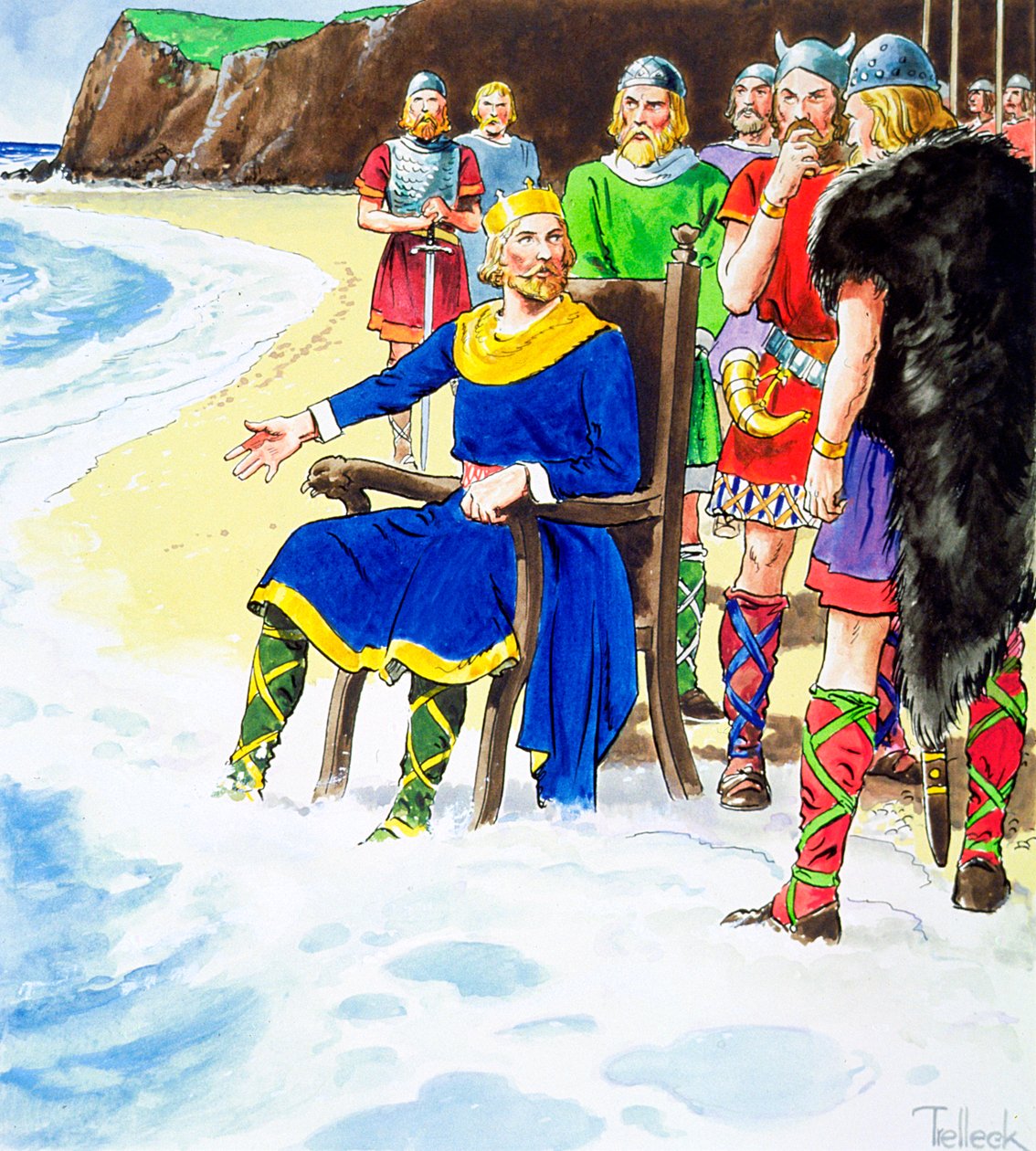 Le roi Canut échouant à retenir les vagues, début du 11ème siècle c1900 - Trelleek
