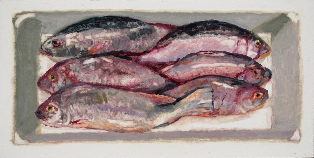 Caisse à poisson 1 (Billingsgate, Londres), 2016 (huile sur carton) - Trevor Burgess